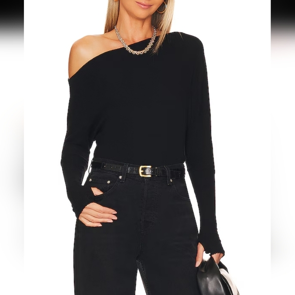Enza Costa Elegant Black Off-Shoulder Sweater